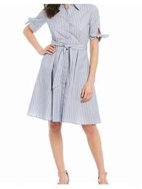 Calvin Klein Light Blue Pinstripe A-Line Shirt Dress